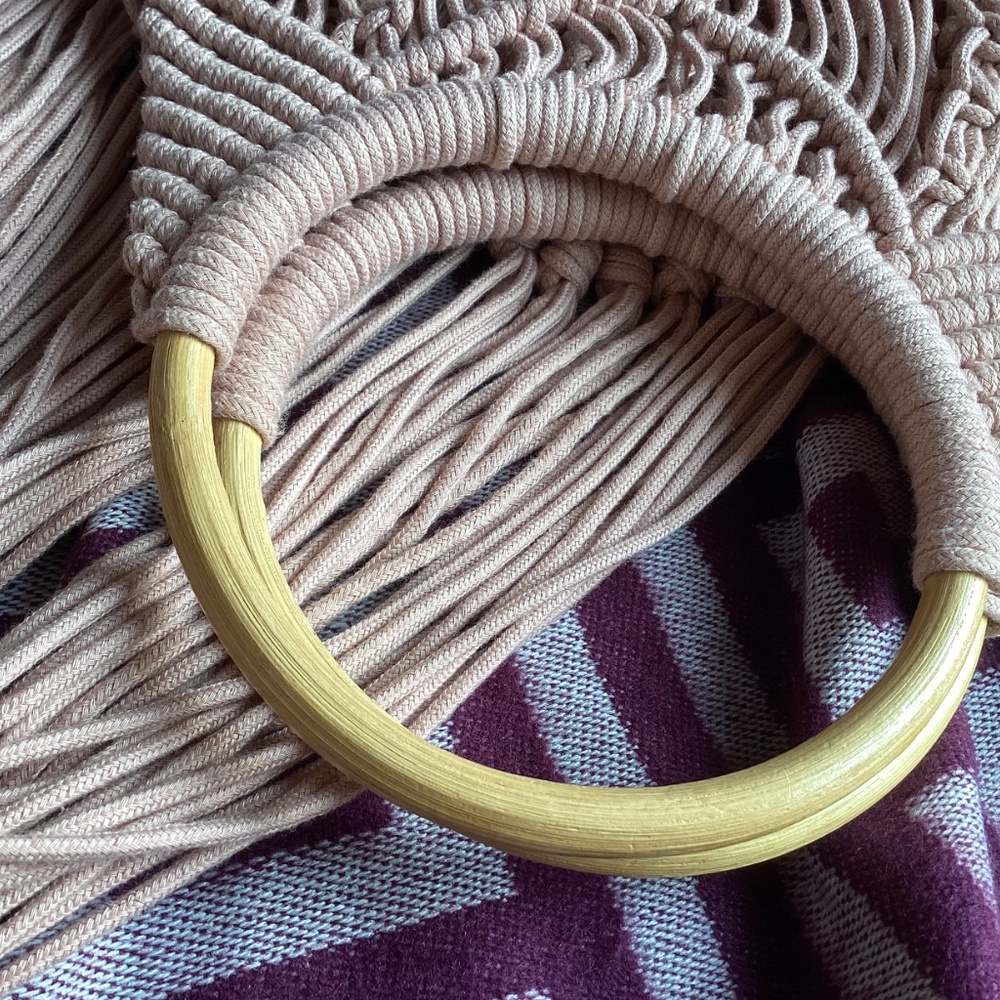 Unique Mauve Pink Macrame Boho Tassel Loop Handle… - image 8